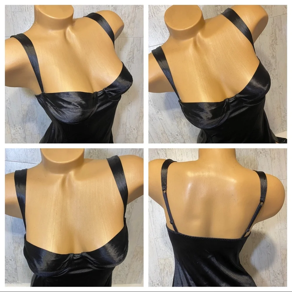 🎊🎉HOST PIC🎊🎉 VNTG Black Liquid Satin long night gown Victoria Secret Sissy - Picture 6 of 14